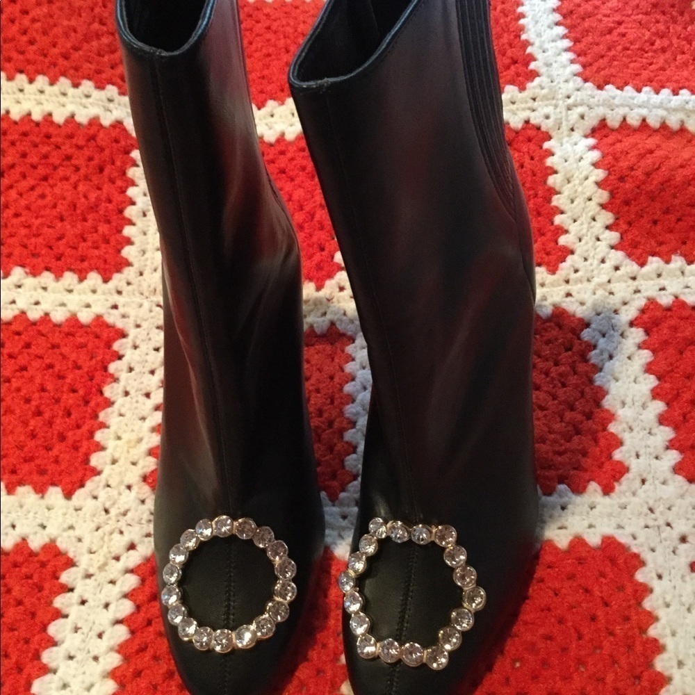 ASOS Faux Leather Boots with Asymmetrical Rhinestone Embellishment Size 7